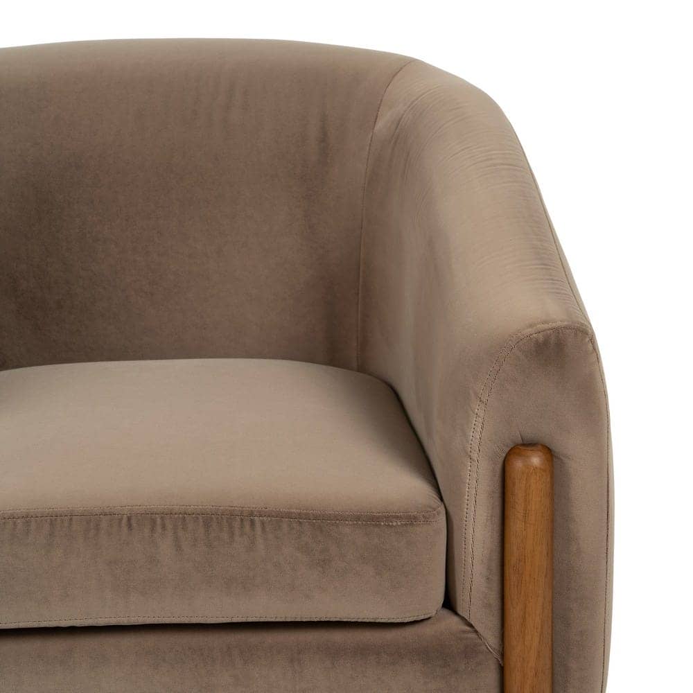 Sillón Taupe Tejido de Terciopelo y Madera para Salón - 87 cm, Diseño Sofisticado y Confortable - Imagen 4