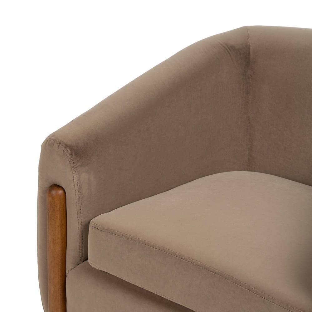 Sillón Taupe Tejido de Terciopelo y Madera para Salón - 87 cm, Diseño Sofisticado y Confortable - Imagen 5