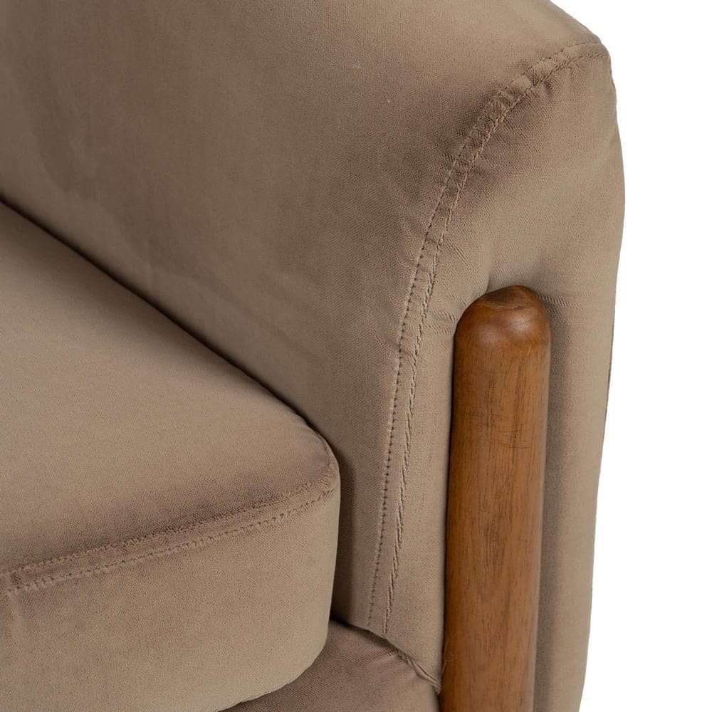 Sillón Taupe Tejido de Terciopelo y Madera para Salón - 87 cm, Diseño Sofisticado y Confortable - Imagen 7