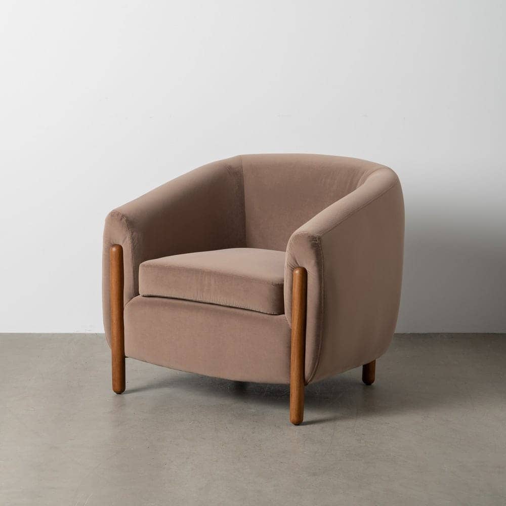 Sillón Taupe Tejido de Terciopelo y Madera para Salón - 87 cm, Diseño Sofisticado y Confortable - Imagen 12