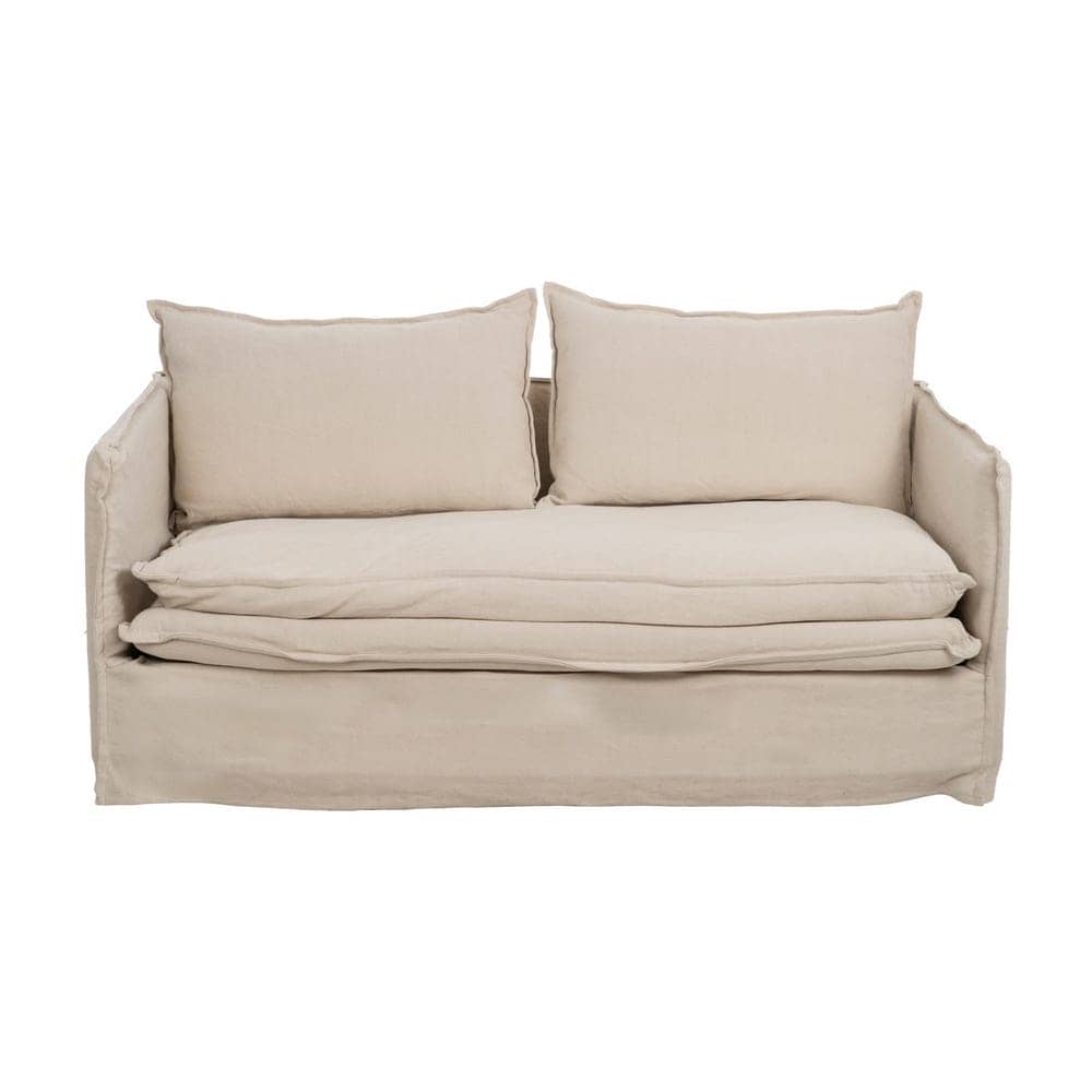 Sofá 2 Plazas Crema en Madera y Tejido Lino-Cotón 180 cm - Diseño Elegante y Confort Premium para Salón - Imagen 2