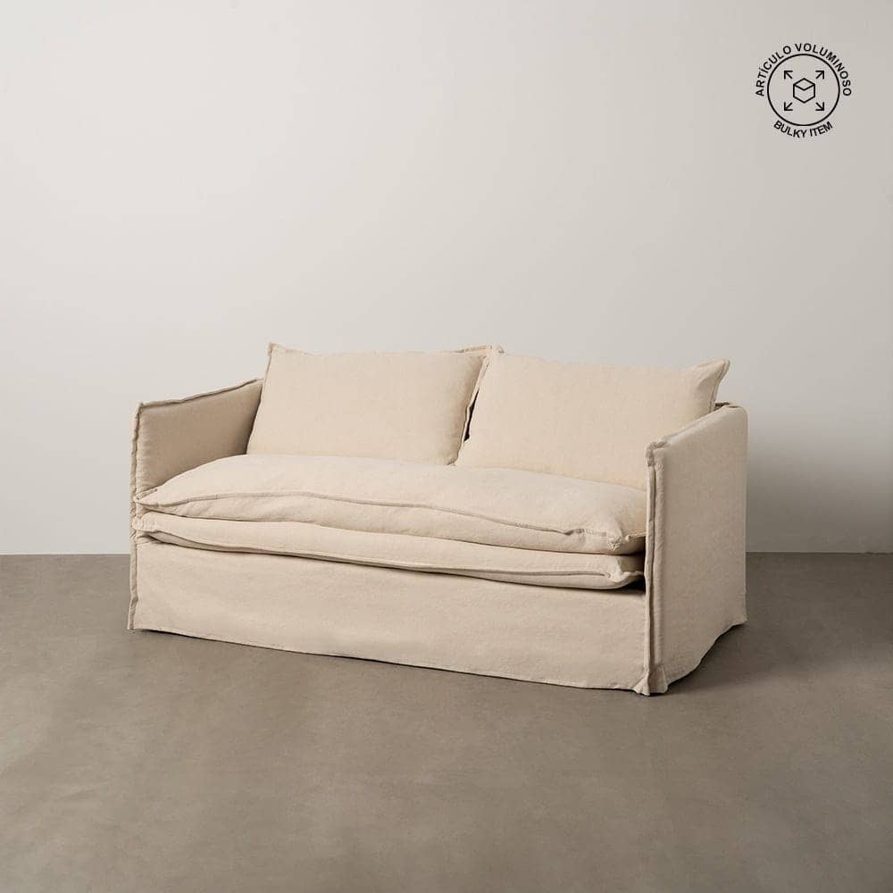 Sofá 2 Plazas Crema en Madera y Tejido Lino-Cotón 180 cm - Diseño Elegante y Confort Premium para Salón - Imagen 12