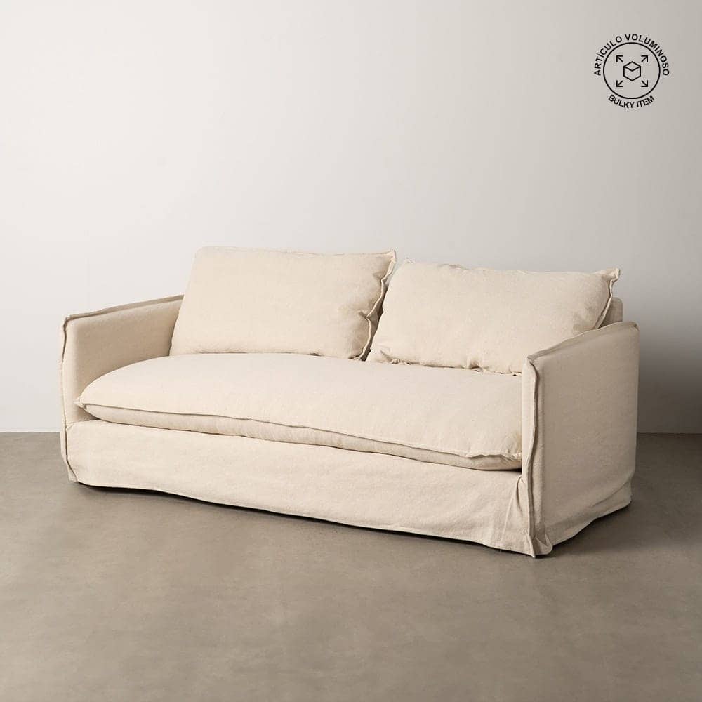 Sofá 3 Plazas Crema Tejido de Lino y Algodón - Diseño Elegante para Salón 200 cm, Confort y Estilo Atemporal - Imagen 12