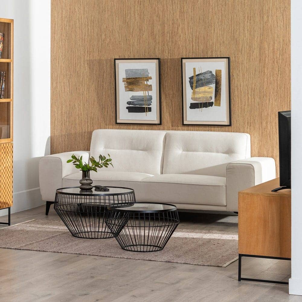 Sofá 3 Plazas Crudo Tejido-Metal 213 cm - Diseño Moderno y Elegante para Salones Contemporáneos - Imagen 11