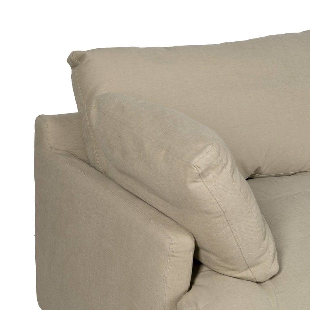 Sofá Beige de 3 Plazas con Tejido de Lino y Algodón, Estructura de Madera, 212 cm - Elegancia y Comodidad para tu Salón - Imagen 4