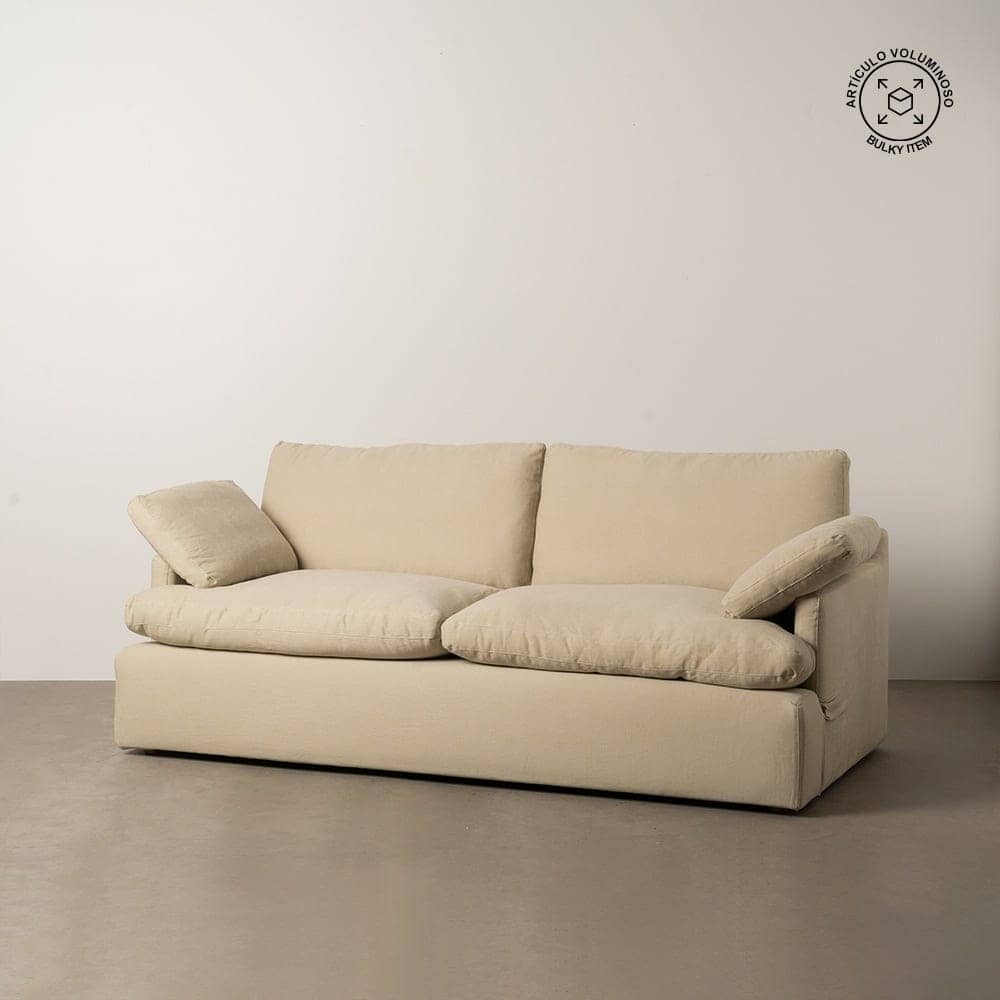 Sofá Beige de 3 Plazas con Tejido de Lino y Algodón, Estructura de Madera, 212 cm - Elegancia y Comodidad para tu Salón - Imagen 12