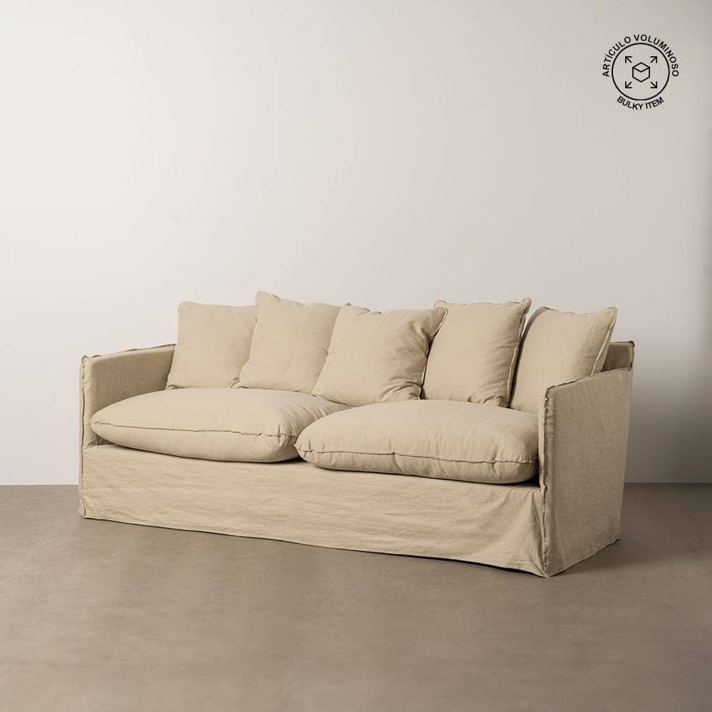 Sofá Beige de 3 Plazas con Tejido Premium y Estructura de Madera - Diseño Elegante y Cómodo (216 cm) - Imagen 11