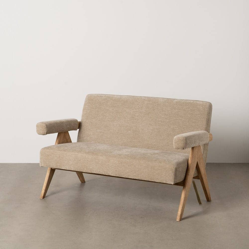 Sofá Beige de Tejido y Madera para Salón - Diseño Elegante y Confortable 134 cm, Ideal para Espacios Modernos - Imagen 13