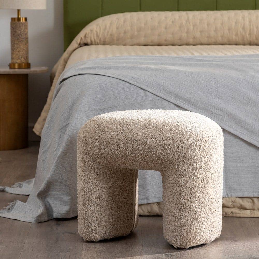 Taburete Beige Tejido de 41 cm para Salón, Dormitorio y Vestíbulo - Diseño Moderno y Sofisticado con Relleno de Espuma y Estructura Robusta - Imagen 6