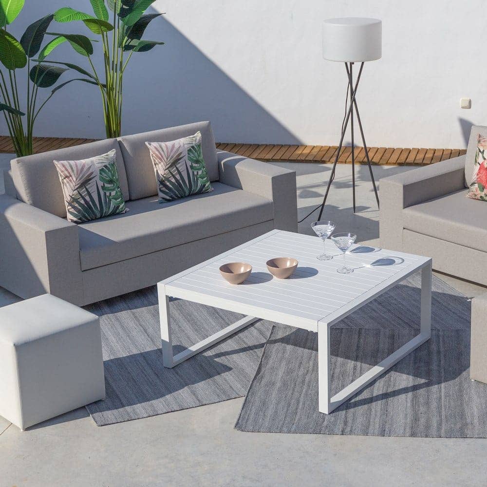 Mesa Baja de Jardín IO | Aluminio Blanco Minimalista - 100x100 cm - Imagen 4