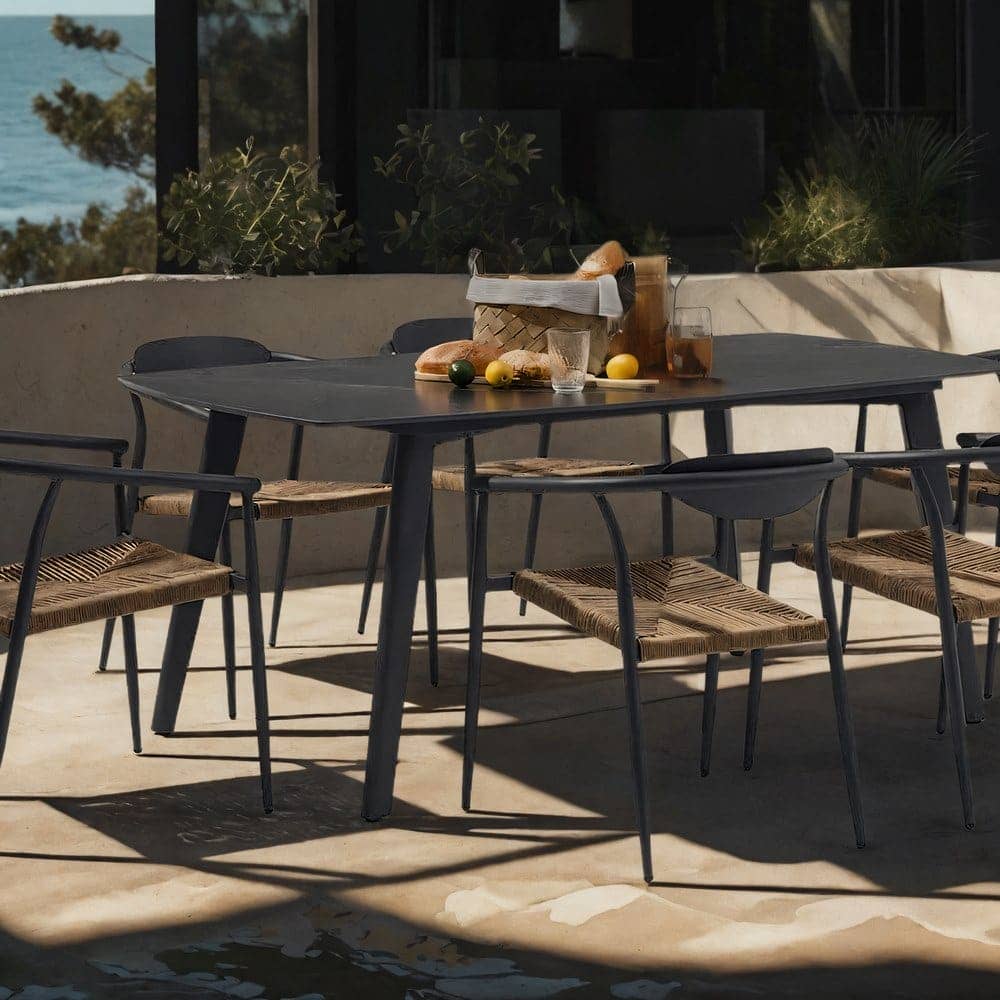Mesa de Comedor Marín | Tapa Porcelánica Antracita Fossil - 180 cm - Imagen 3