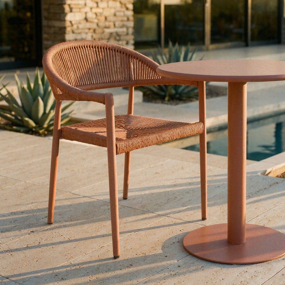 Pack de 2 Sillas Apilable Estilo Bistro | Aluminio y Ratán PE - Teja - Imagen 12