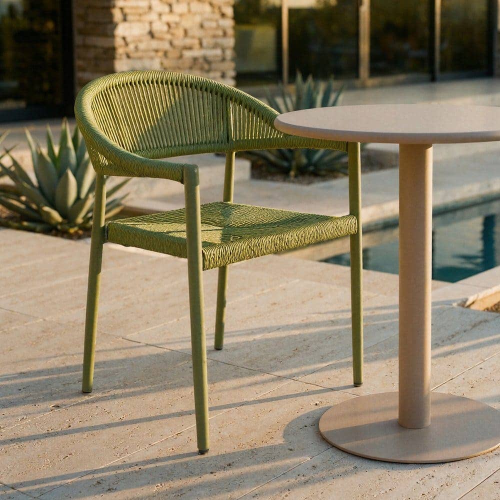 Pack de 2 Sillas Apilable Estilo Bistro | Aluminio y Ratán PE - Verde - Imagen 12