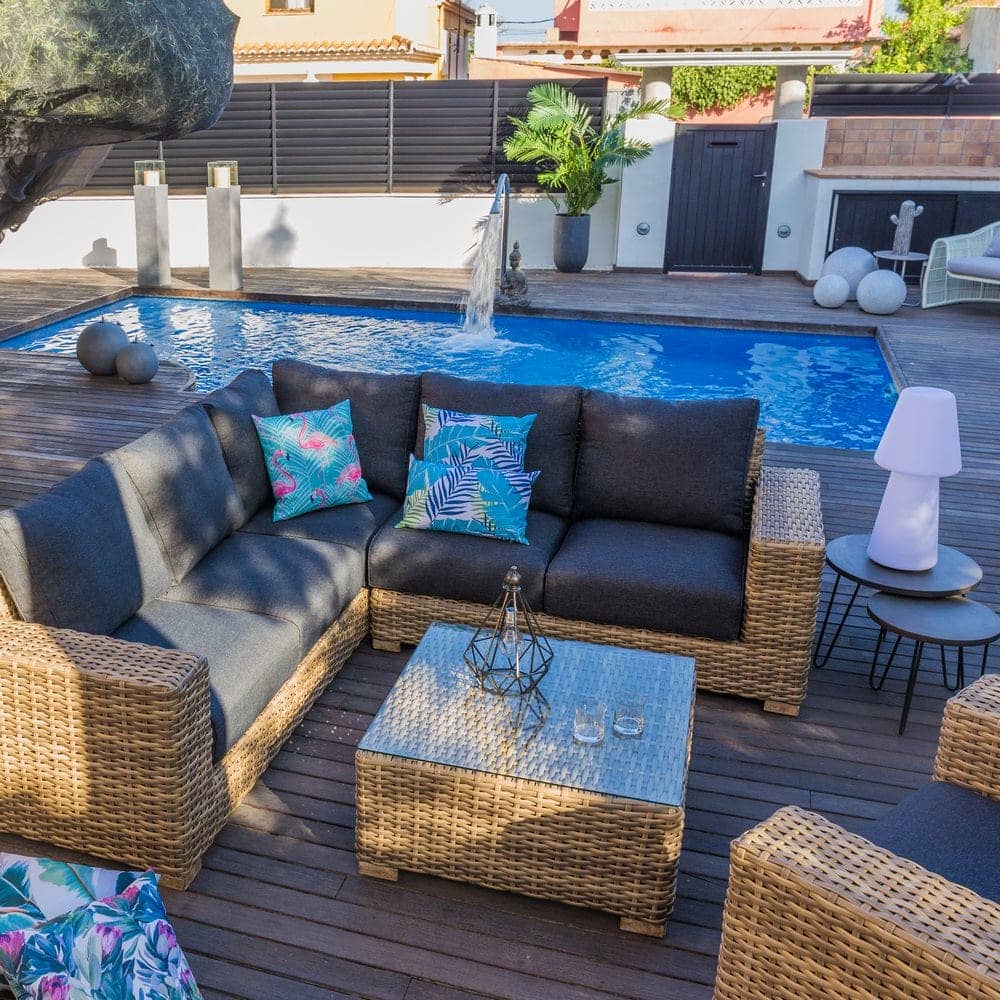 Sofá de Exterior 3 Plazas Saba | Ratán Natural Trenzado - 248 cm - Imagen 6