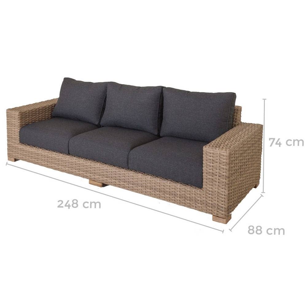 Sofá de Exterior 3 Plazas Saba | Ratán Natural Trenzado - 248 cm - Imagen 2