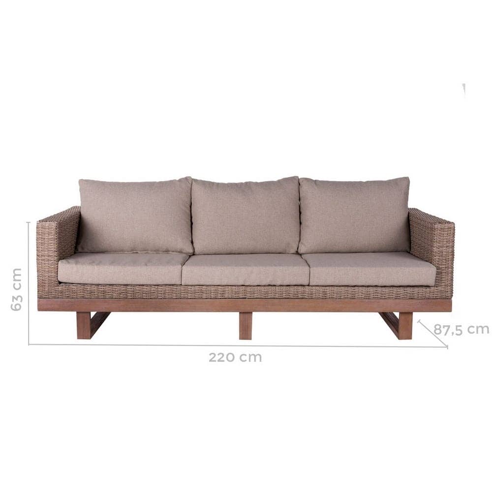 Sofá de Jardín 3 Plazas Estilo Natural | Ratán y Madera - 220 cm - Imagen 2