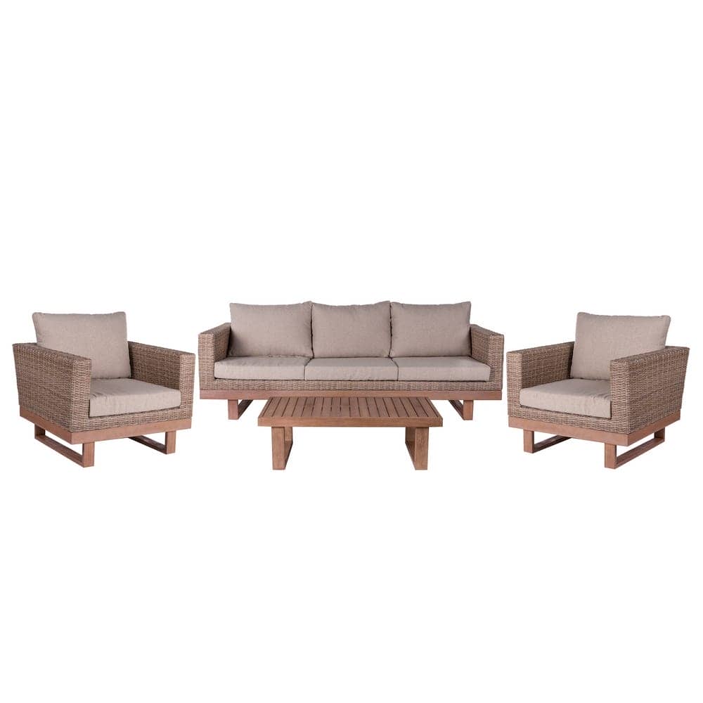 Sofá de Jardín 3 Plazas Estilo Natural | Ratán y Madera - 220 cm - Imagen 3