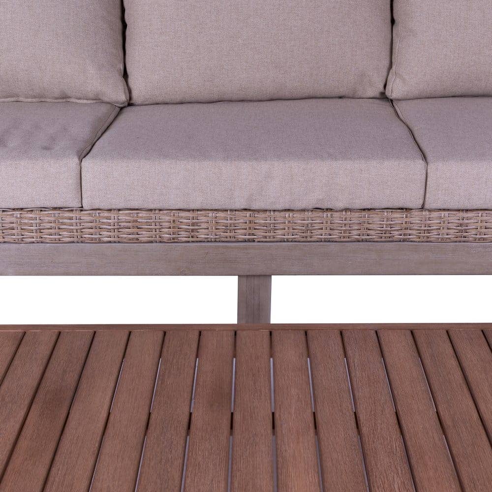 Sofá de Jardín 3 Plazas Estilo Natural | Ratán y Madera - 220 cm - Imagen 4