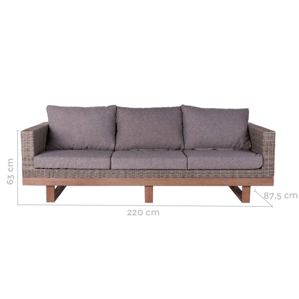 Sofá de Jardín 3 Plazas Estilo Vintage | Ratán y Madera Envejecida - 220 cm - Imagen 2