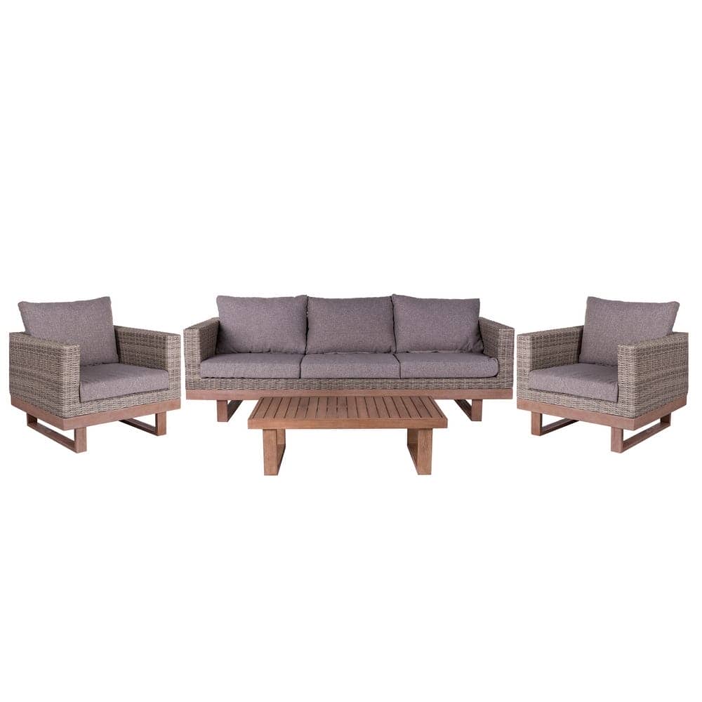 Sofá de Jardín 3 Plazas Estilo Vintage | Ratán y Madera Envejecida - 220 cm - Imagen 3