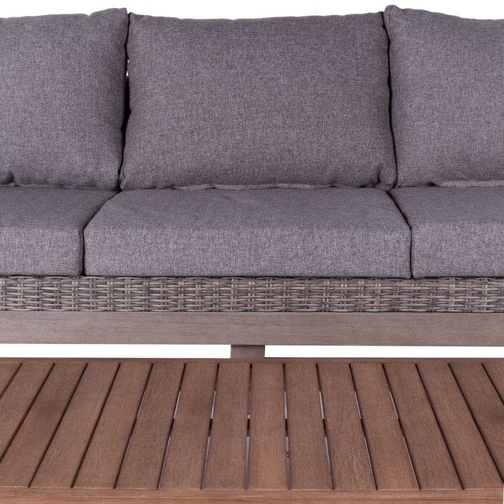 Sofá de Jardín 3 Plazas Estilo Vintage | Ratán y Madera Envejecida - 220 cm - Imagen 4
