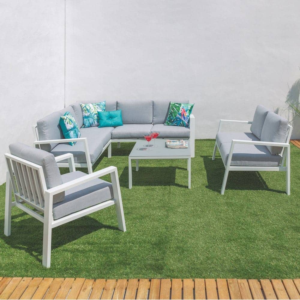 Sofá Rinconera Thais | Aluminio Blanco Resistente Exterior - 195x195 cm - Imagen 6