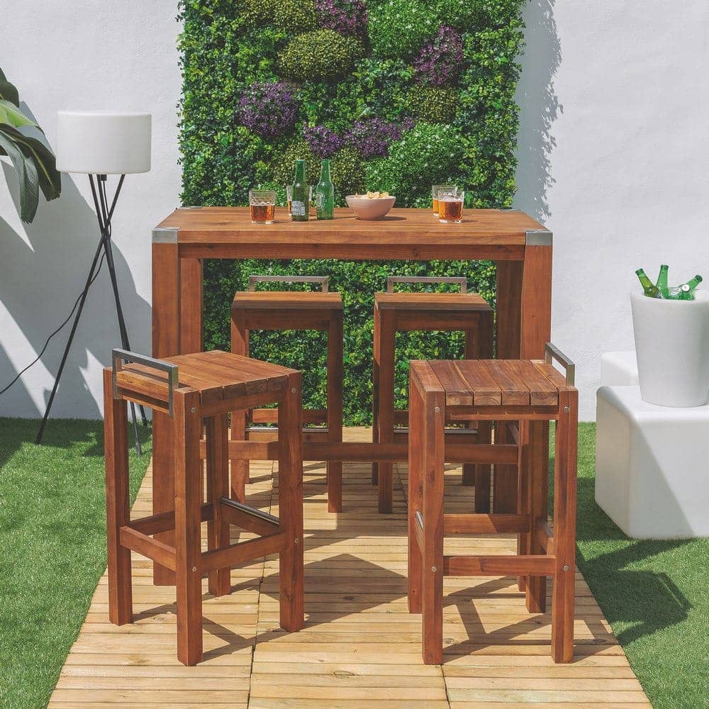 Taburete Alto de Diseño | Madera y Acero Inoxidable para Barra - 80 cm - Imagen 4