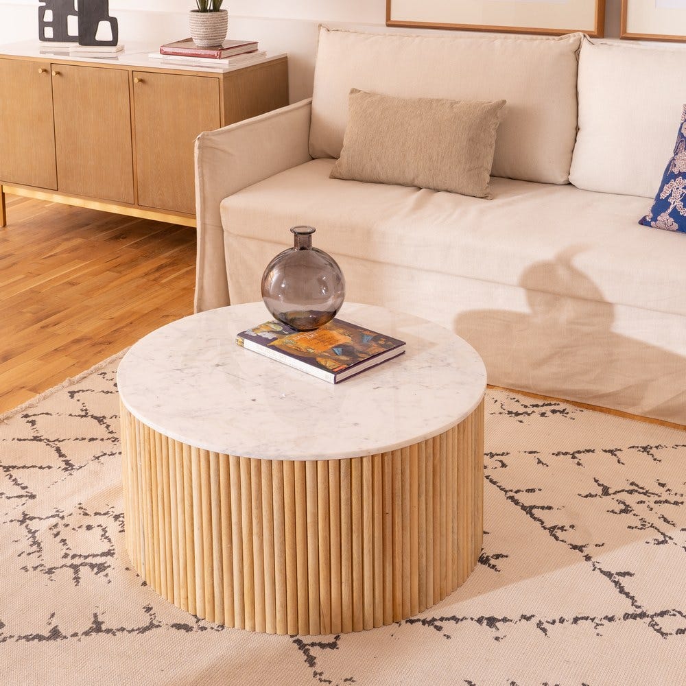 Mesa Centro Natural-Blanco Mármol/Madera 80 x 80 x 40 cm - Imagen 9