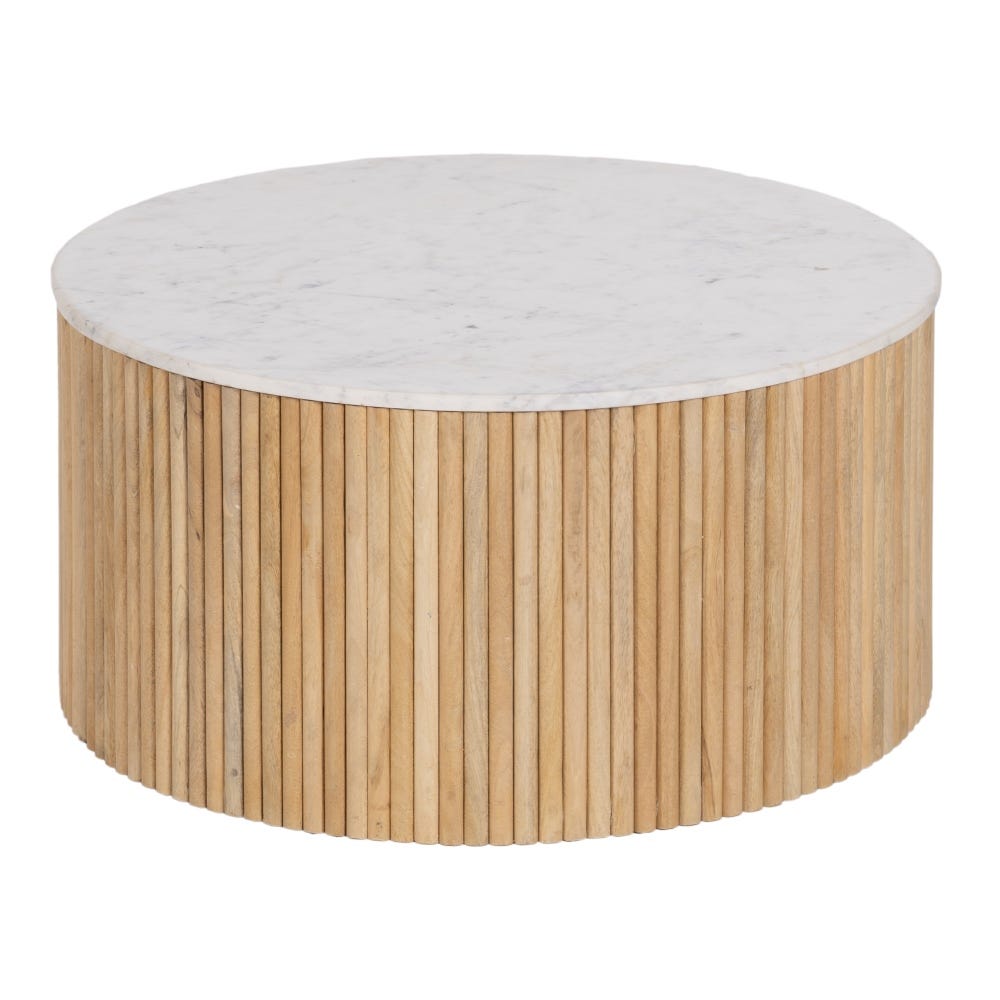Mesa Centro Natural-Blanco Mármol/Madera 80 x 80 x 40 cm - Imagen 2