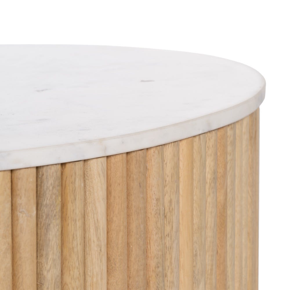 Mesa Centro Natural-Blanco Mármol/Madera 80 x 80 x 40 cm - Imagen 6