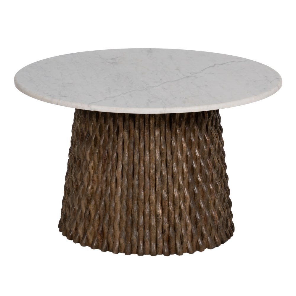 Mesa Centro Blanco-Marrón Mármol/Madera 80 x 80 x 49 cm - Imagen 2