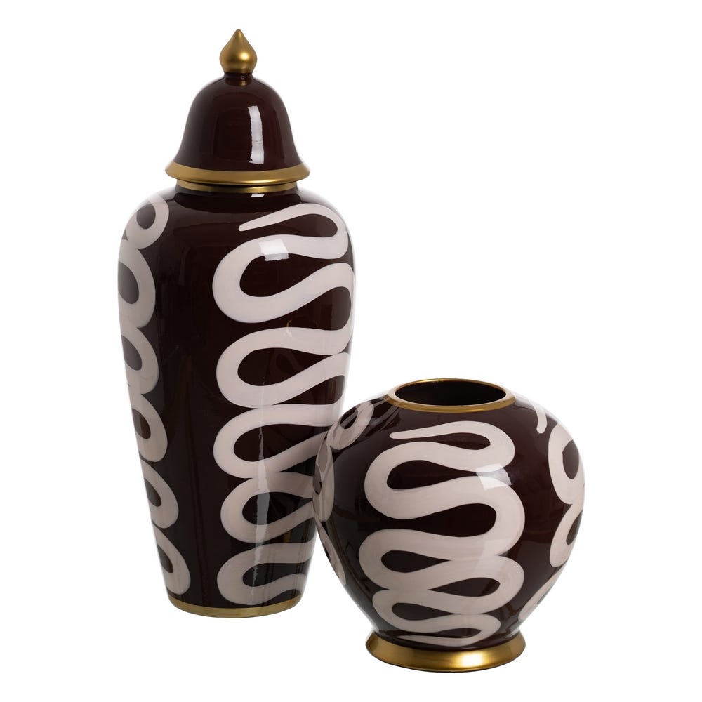 Jarrón Blanco-Marrón Porcelana 20 x 20 x 21 cm - Imagen 2