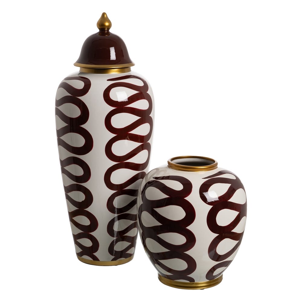 Jarrón Blanco-Marrón Porcelana 25 x 25 x 29 cm - Imagen 2