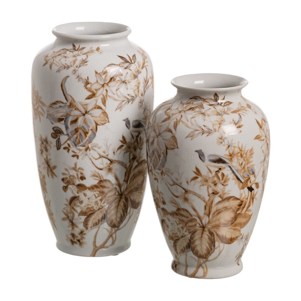 Jarrón Blanco-Marrón Porcelana 23 x 23 x 36 cm - Imagen 2
