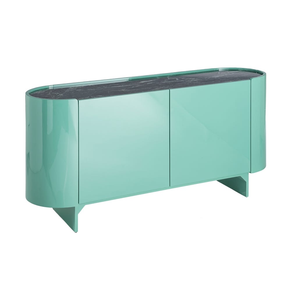 Aparador Moderno Lacado Verde con Mármol y DM para Salón 160 x 45 x 75 cm - Imagen 2
