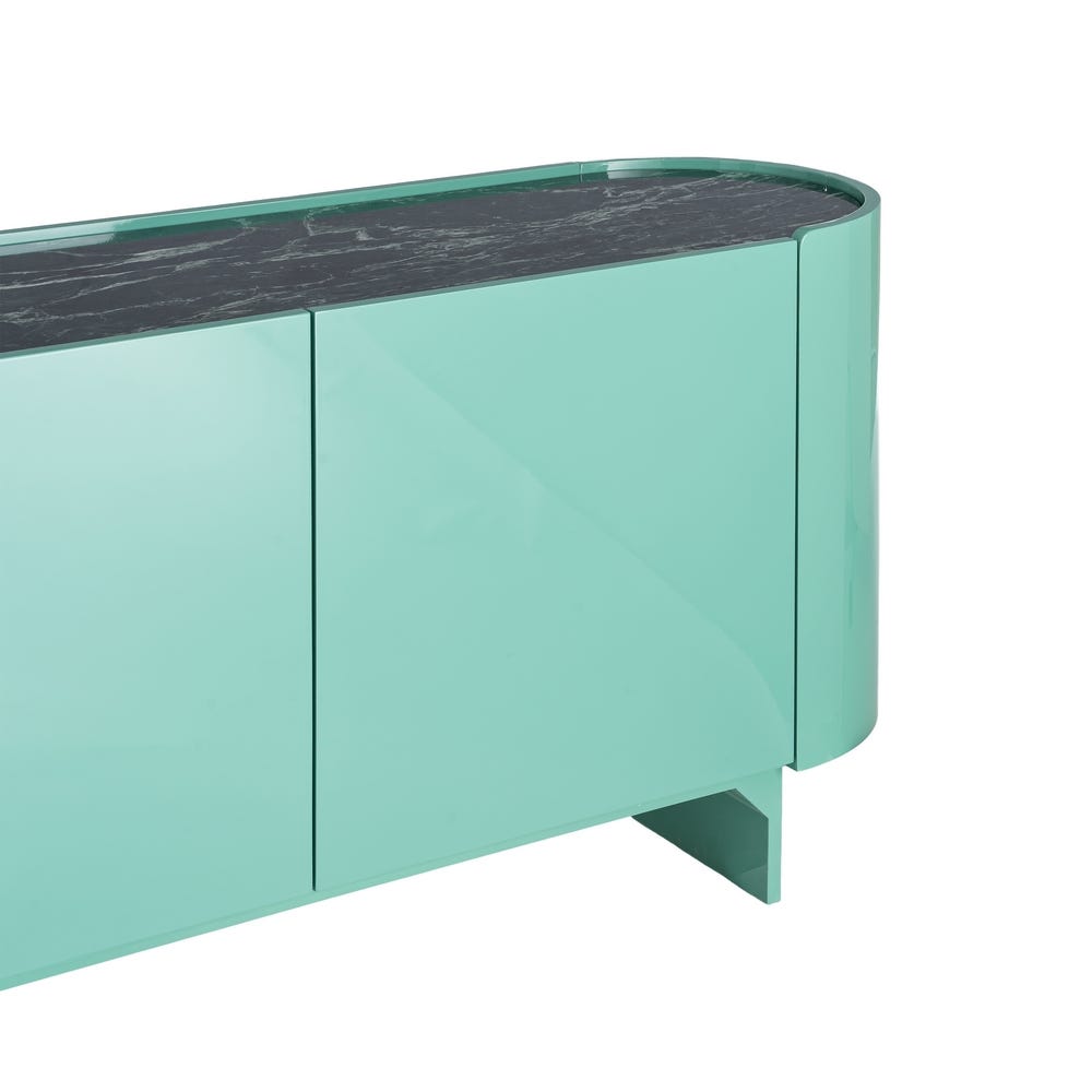 Aparador Moderno Lacado Verde con Mármol y DM para Salón 160 x 45 x 75 cm - Imagen 3