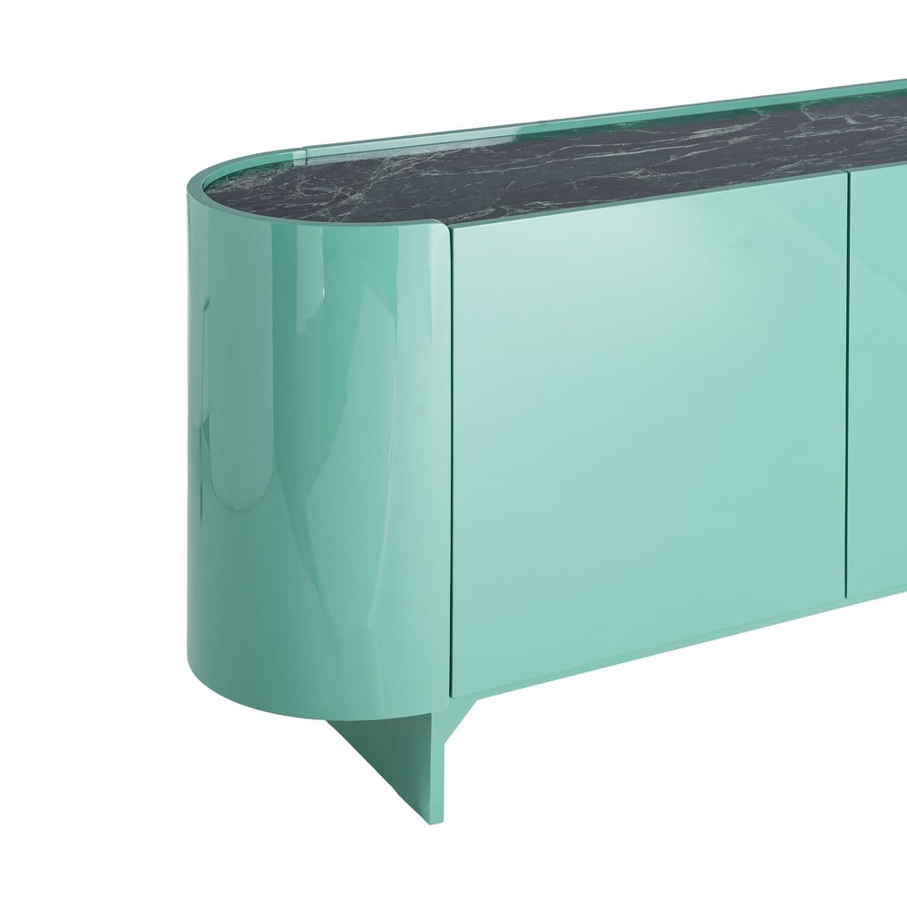 Aparador Moderno Lacado Verde con Mármol y DM para Salón 160 x 45 x 75 cm - Imagen 4