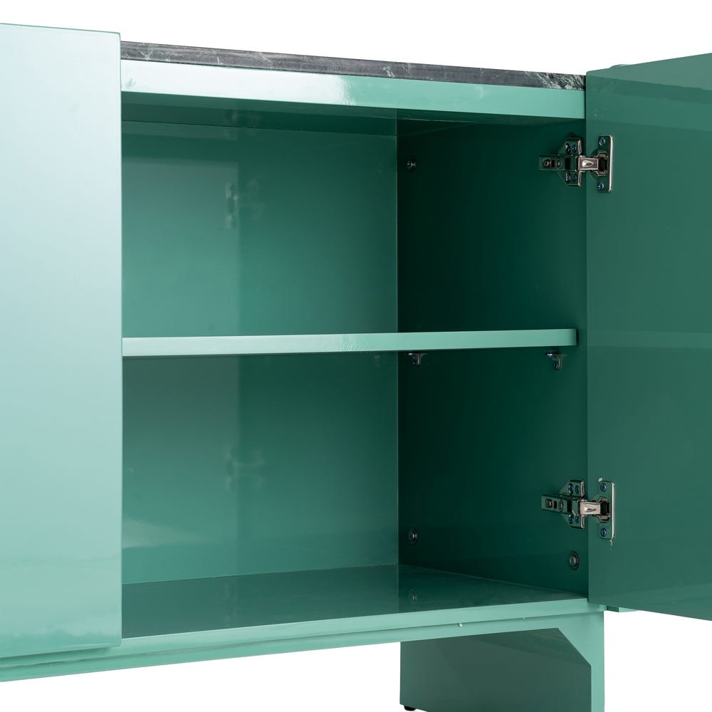 Aparador Moderno Lacado Verde con Mármol y DM para Salón 160 x 45 x 75 cm - Imagen 7