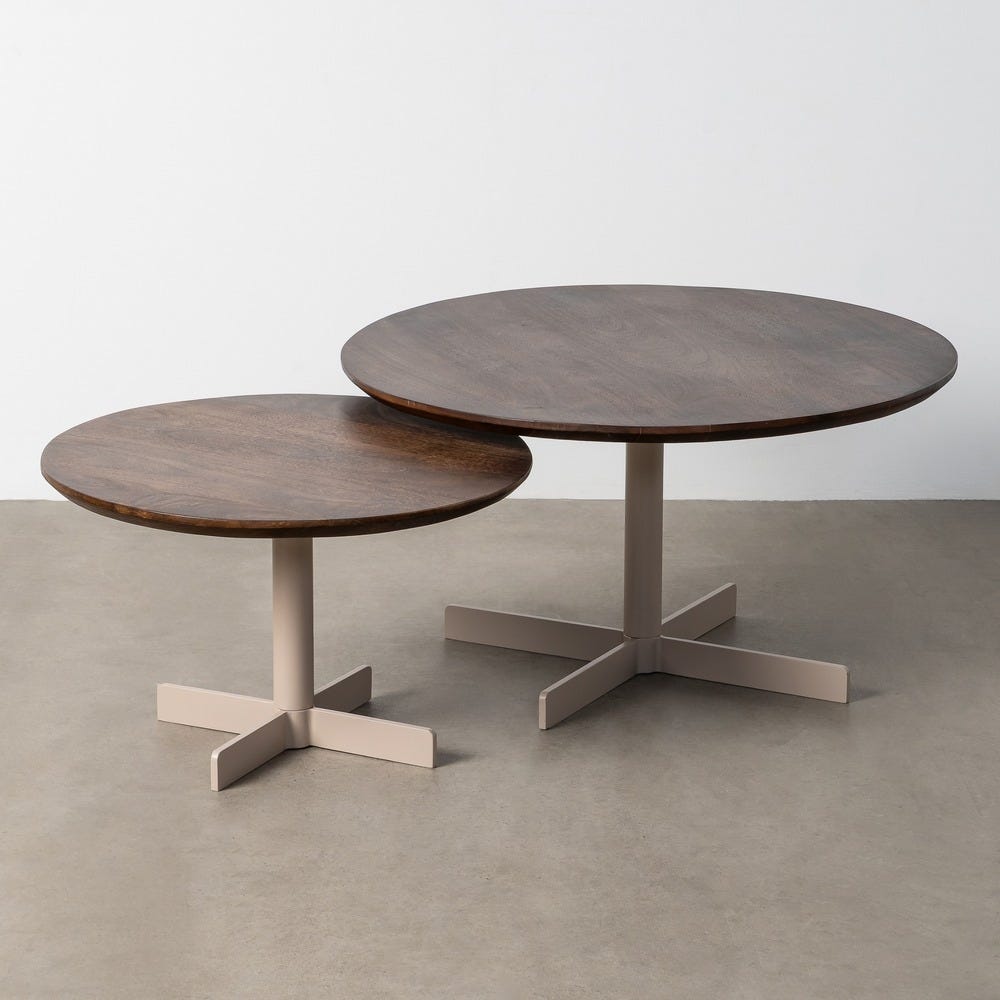 S/2 Mesa Centro Beige-Marrón Hierro 80 x 80 x 45 cm - Imagen 10
