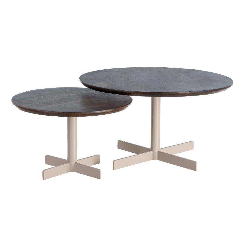 S/2 Mesa Centro Beige-Marrón Hierro 80 x 80 x 45 cm - Imagen 2