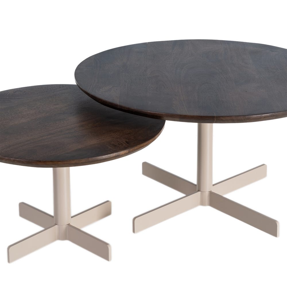 S/2 Mesa Centro Beige-Marrón Hierro 80 x 80 x 45 cm - Imagen 3