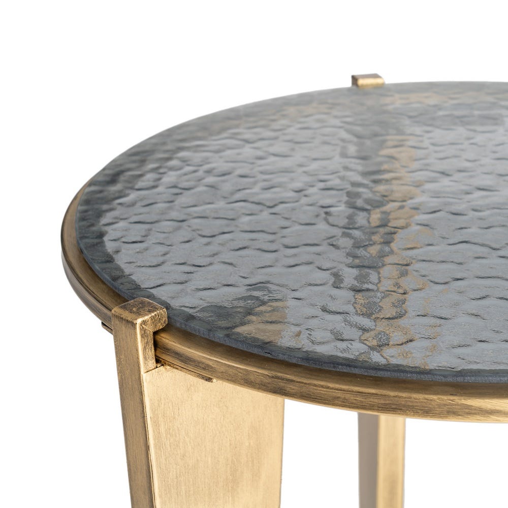 Mesa Auxiliar de Cristal y Metal Oro Viejo para Salón Vintage 48,5 x 48,5 x 50,5 cm - Imagen 4